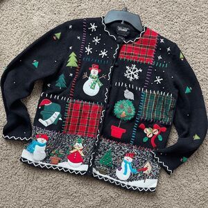 VTG Studio Joy Hand-Embellished Winter Snowman Cardigan Med